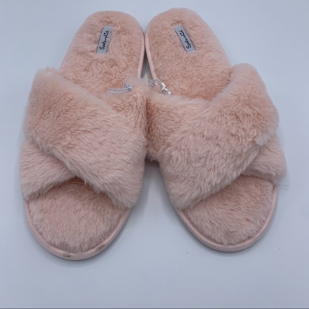 SPLENDID Faux Fur Crisscross Slippers